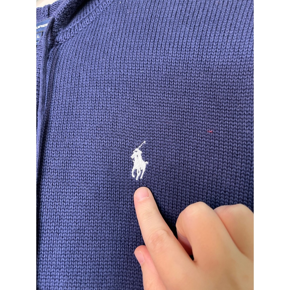 Ralph Lauren Navy Blue Minimalist Old Money Quiet Luxury Hooded Sweater Jacket L - Picture 4 of 5